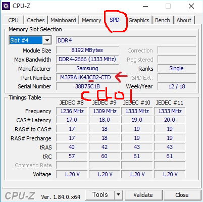 램 다이 확인 CPU-Z